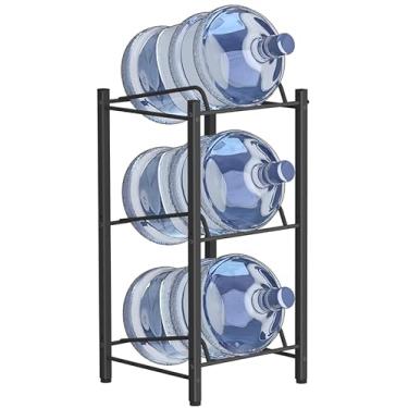 Imagem de mocomax Suporte de jarro de água de 5 galões, suporte removível de garrafa de água de 3 níveis, suporte de jarro de água resistente com 3 compartimentos, armazenamento de garrafa de água para casa