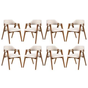 Imagem de Rio Madeira, Kit 8 Cadeiras Estofada Lua com Encosto Anatômico em Madeira Maciça Imbuia Linho Bege L60 RMI