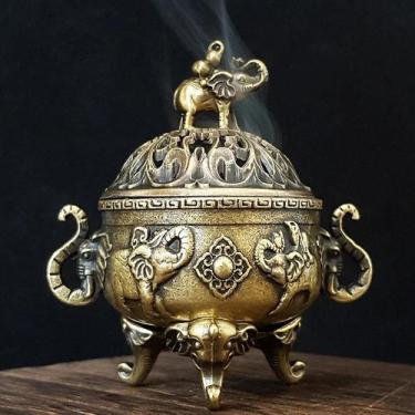 Imagem de Queimador De Incenso De Elefante Vintage, Liga De Três Pernas Vazada, 