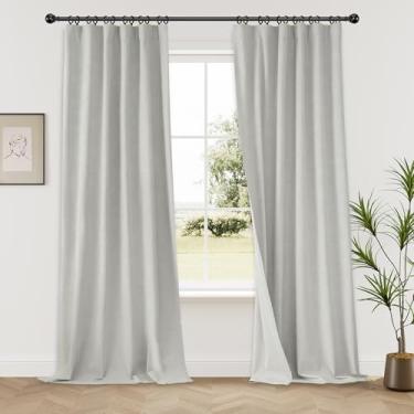Imagem de Cortinas blackout cinza claro 260 cm de comprimento, tecido de linho natural extralongo para sala de estar e berçário, cortinas de redução de ruído com isolamento térmico, 2 painéis, bolso traseiro