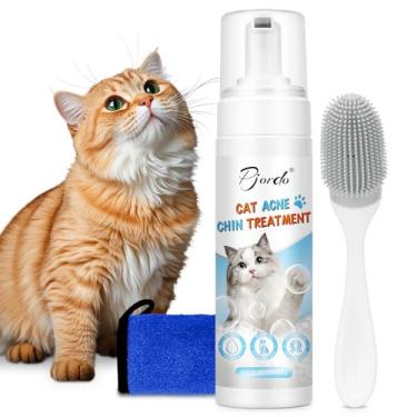Imagem de Pjordo Tratamento de queixo para acne de gato, kit de limpeza de queixo de gato com escova de limpeza e pano, remove cravos de queixo de gato e espuma sem enxágue para limpeza rápida, alivia a acne no