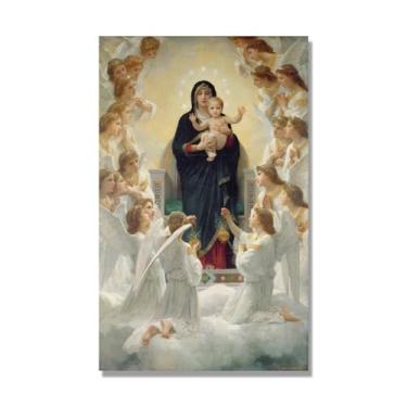 Imagem de NHLDZYH William Adolphe Bouguereau Impressões artísticas - Pintura de retrato - (A Virgem com Anjos) - Pôster temático de mitologia grega - Pôster de decoração de parede vintage. Tela de 80 x 130 cm