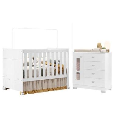 Imagem de Berço Americano e Cômoda infantil Katatau Branco Acetinado  Reller