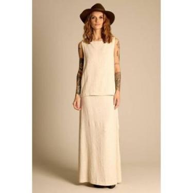 Imagem de Saia Longa Evasê Com Fendas Bege Yacamim A8-Feminino