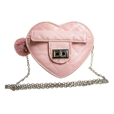Imagem de Hvanhome Bolsa Infantil Rosa Para Meninas De 3, 4, 5, 6, 7, 8, 9 E 10 Anos, Transversal Em Formato Coração, Carteiras Couro Fofas Crianças Com Alça Corrente
