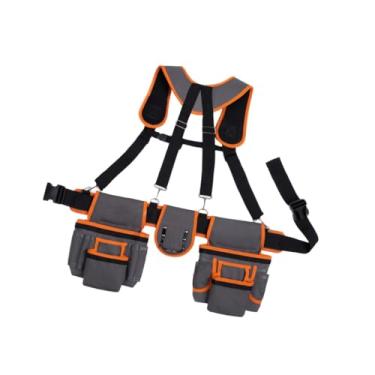 Imagem de Generic Cinto de ferramentas com suspensórios, bolsa respirável para ferramentas na cintura com vários bolsos para carpinteiros, jardineiros, pais, Cinza Laranja