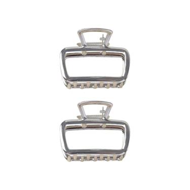 Imagem de GSHLLO 2 peças de grampos de cabelo pequenos de metal antiderrapantes grampos de cabelo retangulares elegantes garras de cabelo fortes prendedores de mandíbula meio coque grampos de cabelo decorativos