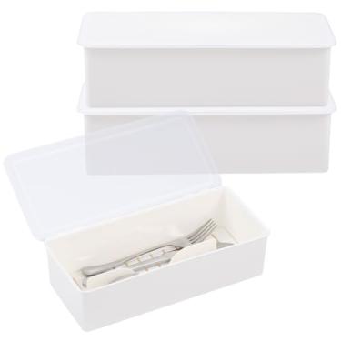 Imagem de Rainmae Bandeja de talheres de 3 peças com tampa e escorredor, grande utensílio de prata de plástico, organizador de gaveta de cozinha, recipiente de armazenamento de talheres transparente com tampa