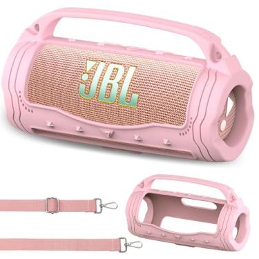 Imagem de Capa de silicone para alto-falante Bluetooth JBL Flip 7 portátil, acessórios para JBL Flip 7 Bold Pro AI Sound Bluetooth Speaker Capa protetora com alça de silicone (rosa)