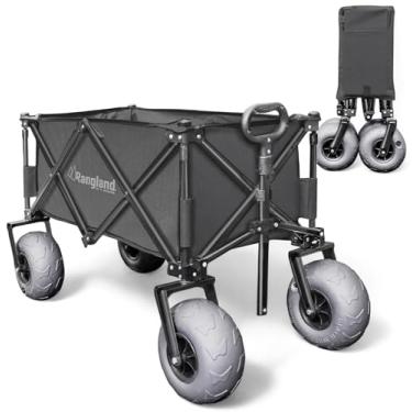 Imagem de Carrinho de praia Rangland com rodas grandes para areia – Carrinho utilitário com estrutura de aço para todos os terrenos com pneus pneumáticos de 23 cm, design dobrável (Sand Warrior RX800 preto)