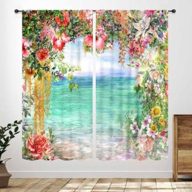 Imagem de Cortinas florais para cozinha, plantas botânicas de fazenda, coloridas, flores silvestres, tratamento para café, quarto, sala de estar, banheiro, 53 cm L x 160 cm, 2 painéis