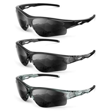 Imagem de CIFOYA Óculos de sol esportivos polarizados para homens e mulheres - Óculos de sol de meia armação com proteção UV para corrida, beisebol, pesca, Moldura preta brilhante/cinza + moldura cinza