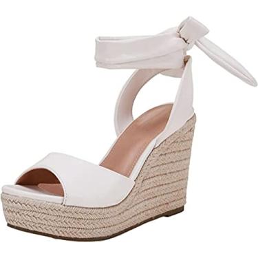 Imagem de SERAIH Sandálias Femininas Com Cadarço, Alpargatas Plataforma, Saltos Altos, Tira No Tornozelo, Sapatos Sociais De Verão