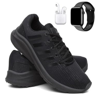 Imagem de Kit Tênis Masculino Corrida e Caminhada Super Leve e Macio + Fone e Relógio Digital - Preto/42