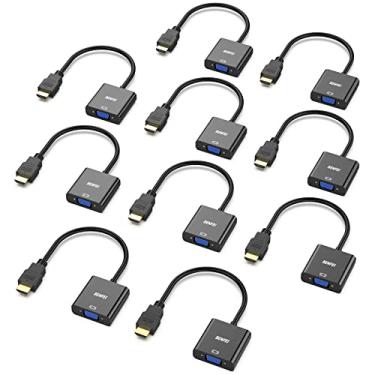 Imagem de Adaptador HDMI para VGA, 10 unidades, Benfei banhado a ouro adaptador HDMI para VGA (macho para fêmea) para computador, desktop, laptop, PC, monitor, projetor, HDTV, Chromebook, Raspberry Pi, Roku, Xbox e mais – Preto