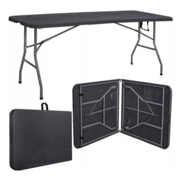Imagem de Mesa Dobrável Vira Maleta com Alça Portátil 1.80m Camping Pesca Jardim Área Externa Interna(Preto)