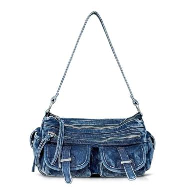 Imagem de QTKJ Bolsa jeans, bolsa de ombro macia, bolsa de mão para mulheres, férias, viagens, combinação diária (estilo 427)