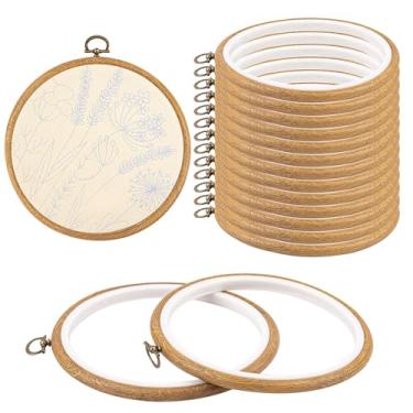 Imagem de Framendino Pacote Com 15 Bastidores Redondos Para Bordado, Moldura De Madeira Imitada 6" Exibição, Círculo, Aro Ponto Cruz Pendurar Enfeites