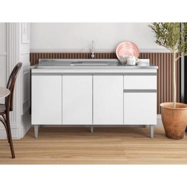 Imagem de Balcão Gabinete Tatiane 150cm S/Tampo - 4 Portas 1 Gav- AMENDOA /BC - 