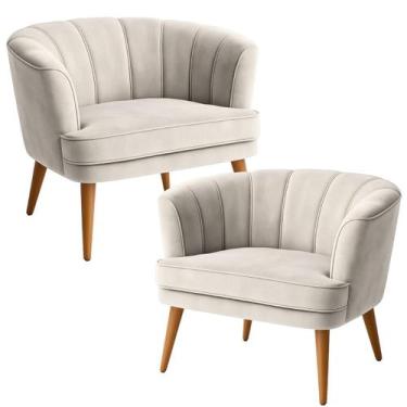Imagem de Conjunto 2 Poltronas Moderna para Sala de Estar Estofada Tecido Veludo
