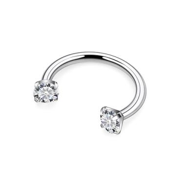 Imagem de Hnxnskt Anel de nariz em ferradura de aço cirúrgico duplo piercing de nariz 16 g anéis de lábio zircônia cúbica sapato de cavalo Daith piercing joia para mulheres diâmetro interno 6/8/10 mm, Metal