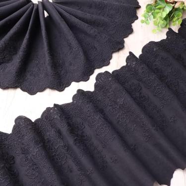 Imagem de Acabamento em renda de algodão preto floral recortado 21,8 cm de largura para costurar vestidos de bebê, decoração de casa