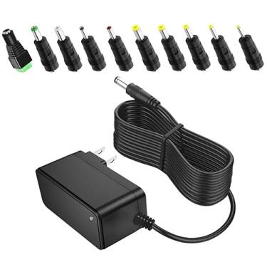 Imagem de Fonte de alimentação de 12V 1A Adaptador CA carregador de parede de 12 V, substituição de cabo de alimentação de extensão de 3 m com plugue de 5,5 x 2,5 mm/2,1 mm e 10 pontas, cabo adaptador de