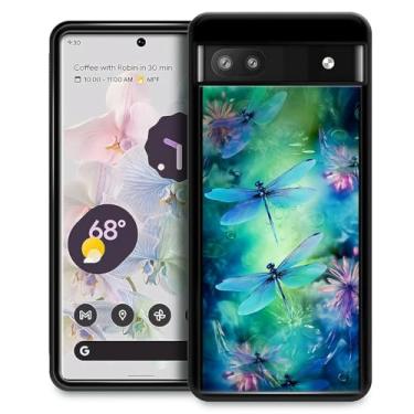 Imagem de Punmada Compatível com Google Pixel 6A capa móvel criativa painel traseiro de acrílico aderência de proteção de silicone especialmente projetada para Google Pixel 6A azul verde libélula fantasia