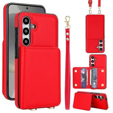 Imagem de Capa carteira de couro PU para Samsung Galaxy A55 5G, 4 compartimentos para cartão e 2 compartimentos para dinheiro, bloqueio RFID, alça destacável, capa com suporte antiarranhões e à prova de choque