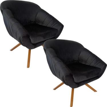 Imagem de Kit Duas Poltrona Giovana Base Giratória Ferro e Madeira em Sued Premi