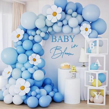 Imagem de Adesivo decalque Baby in Bloom chá de bebê arco adesivo revelação gênero fundo festa decalque sinal ideal para parede de fundo de arco ou qualquer decoração de superfície lisa (azul)