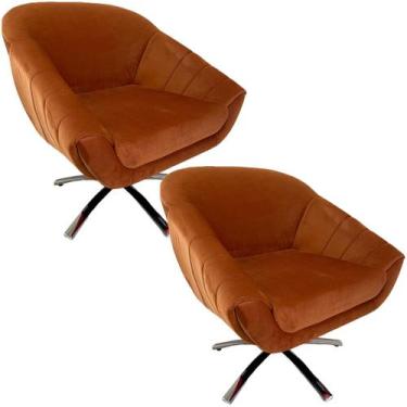 Imagem de Kit Duas Poltrona Giovana Base Giratória Cromado em Sued Premium - Sua