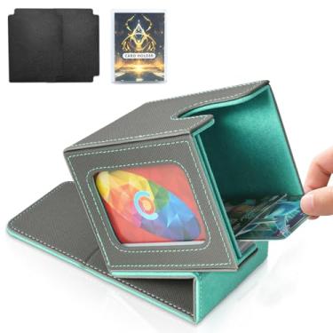 Imagem de Jaffzora Card Deck Box for MTG Commander, Magnetic Card Display Case,TCG Card Storage Box, Holds 100 Double-Sleeved Cards, Gray & Blue