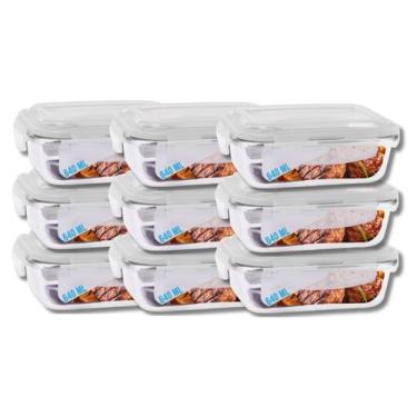 Imagem de Kit 9 Potes Tampa Hermetica 4 Travas Retangular Vidro 640ml - Casa Lin