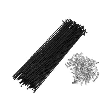 Imagem de TUCKBOLD Conjunto de 72 raios de bicicleta de 14G 177 mm com raio de roda de bicicleta aço carbono preto