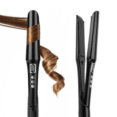 Imagem de PRITECH Chapinha E Modelador De Cachos 2 Em 1 Com Titânio Cerâmica, Pritech, Ideal Para Cabelos Finos, Aquecimento Rápido, Íons Negativos, Voltagem Dupla, Longo Curto (Preto)