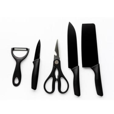 Imagem de Conjunto 5 Peças Facas Profissionais com Cabos Antideslizantes e Desig