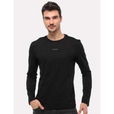Imagem de Camiseta Calvin Klein Masculina Manga Longa Institutional Logo Flamê Preta-Masculino