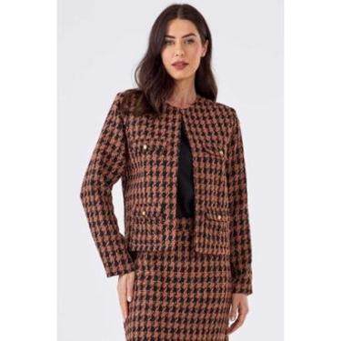 Imagem de Blazer Curto PKS Alfaiataria Tweed Preto e Marrom-Feminino