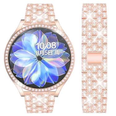 Imagem de DEALELE Pulseiras compatíveis com Samsung Galaxy Watch Active 2 de 40 mm/Active 2 de 44 mm, pulseira de metal inoxidável diamante brilhante com strass, capa protetora (ouro rosa)