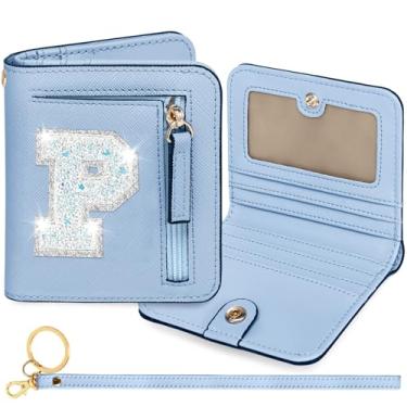 Imagem de YQE Carteira com inicial RFID para meninas pequenas, presentes na moda, aniversário, Natal, meia ideia de presente para adolescentes, filha, neta, sobrinha, 6, 7, 8, 9, 10, 11, 12, 13 anos, Azul, P