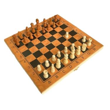 Imagem de Jogo Tabuleiro Xadrez Dama Gamão De Madeira Dobrável 29x29cm Peças Em Estilo Clássico Linha Premium
