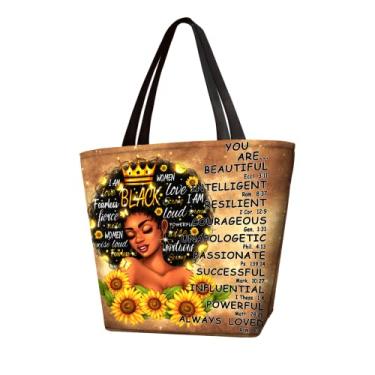 Imagem de IAGM Bolsas femininas afro-americanas, bolsas de ombro pretas para compras, trabalho, mercearia, academia, Mulheres afro-americanas - Girassol, 11"(L) X 13"(H) X 7" (W)