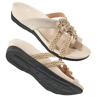 Imagem de FUDYNMALC Chinelo ortopédico feminino com suporte de arco para pés chatos, sandálias ortopédicas, fascite plantar, confortável, sandália de caminhada para mulheres, Bege, 41