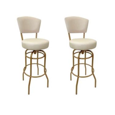 Imagem de Kit 2 Banquetas Bar Giratória Altura 65cm com Encosto cor Dourado fosc