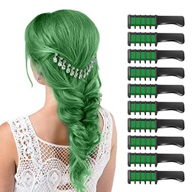 Imagem de MSDADA Giz de cabelo verde para meninas - novo pente de giz de cabelo lavável temporário tintura de cabelo para crianças - maquiagem faça você mesmo festa de aniversário Halloween presentes de Natal