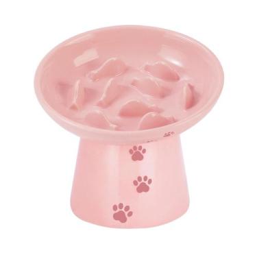Imagem de Alimentador lento para gatos Y YHY 15 cm de cerâmica anti-vômito rosa