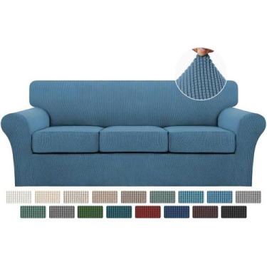 Imagem de Capas de sofá turquesas, 4 peças para 3 almofadas, sofá azul empoeirad