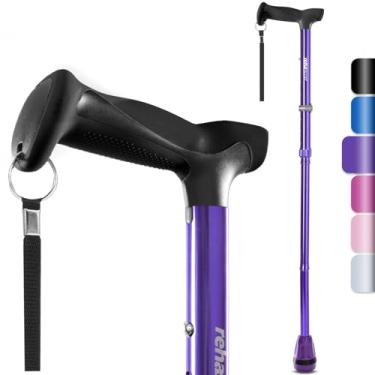 Imagem de Rehaescort Bengala de caminhada, dobrável, ajustável, leve, bengalas de caminhada para homens e mulheres, alça ergonômica macia, ponta resistente para todos os terrenos, bengala para idosos e adultos