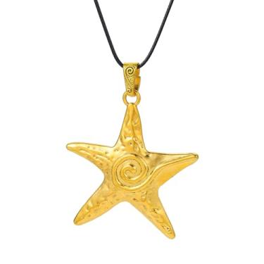 Imagem de YZMOXNL Colar espiral estrela do mar dourada oceano grande joia pentagrama vórtice pingente gargantilha acessórios de férias na praia para mulheres